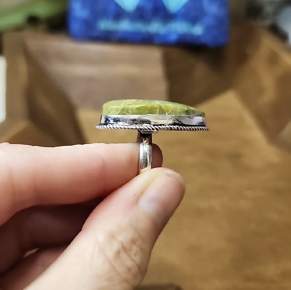 Green Teardrop Stone Statement Ring - Silver Accent